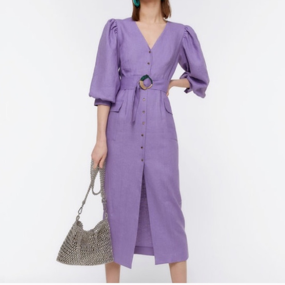 NEW! Uterque Puff Sleeve Linen Dress